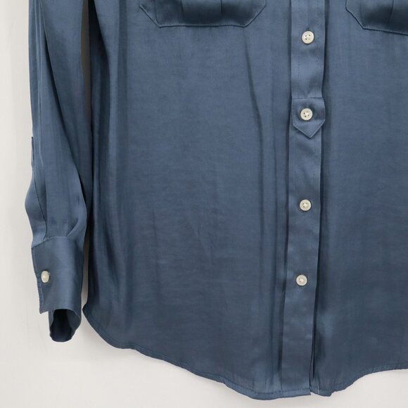 Banana Republic Satin Shirt Women SP Blue Prep Polished Classic Academia Career - Picture 9 of 16